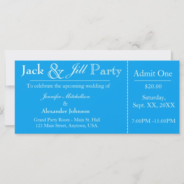 Invitation de billet Aqua Blue Jack et Jill Shower (Devant)