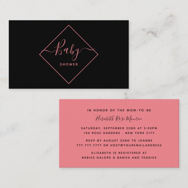 Invitation de billet Baby shower diamant noir et r (Devant / Derrière)