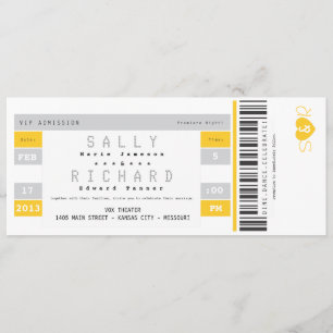 Invitation de billet de concert en jaune de soleil