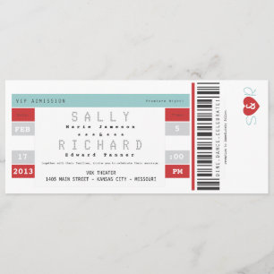 Invitation de billet de concert en rouge et Aqua