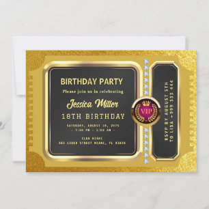 Invitation de billet de fête doré