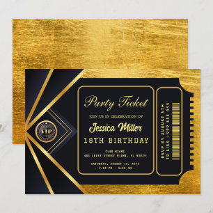 Invitation de billet de fête doré