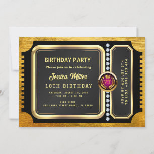 Invitation de billet de fête doré