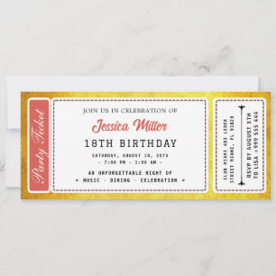 Invitation de billet de fête doré