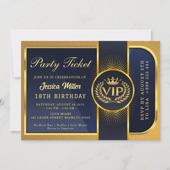 Invitation de billet de fête doré (Devant)