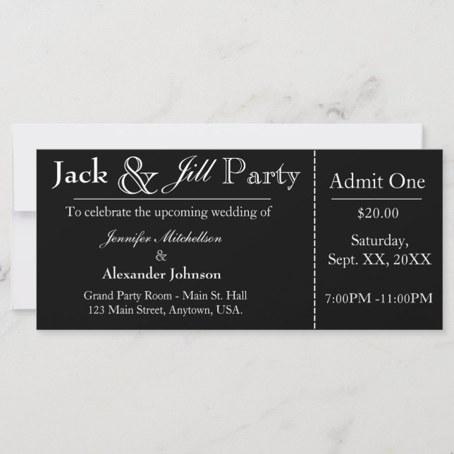 Invitation de billet de la douche Jack noir et Jil (Devant)
