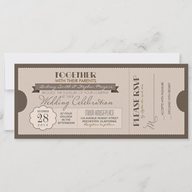invitation de billet de mariage vintage (Devant)