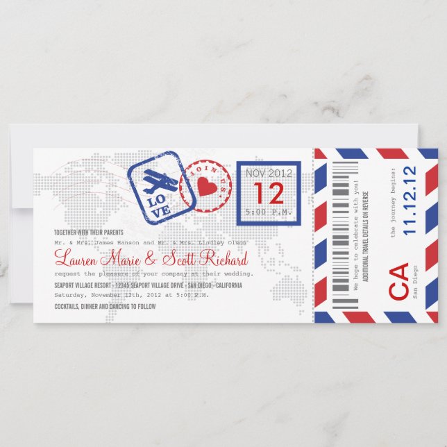 Invitation de billet de par avion de carte (Devant)
