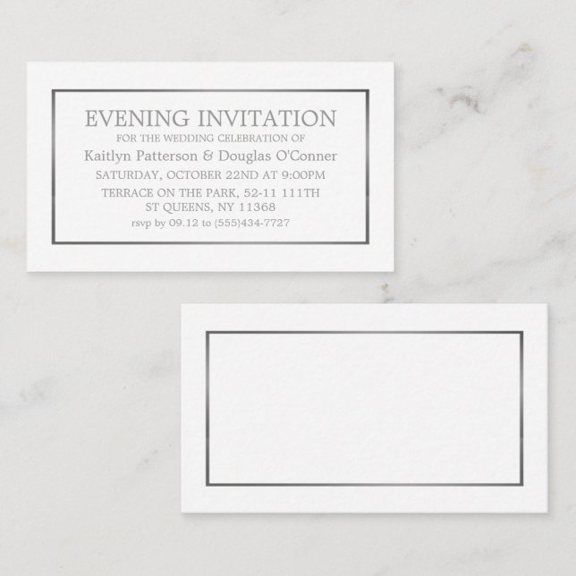 Invitation de billet de soirée moderne White & Sil (Devant / Derrière)