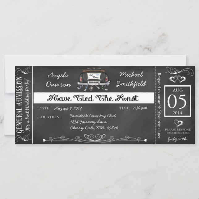 Invitation de billet de tableau de bord Mariage (Devant)