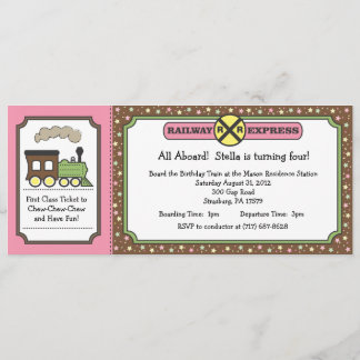 Invitation de billet de train - rose et brun