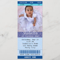 Invitation de billet Paillettes Bleues Photo Ciném