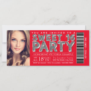 Invitation de billet Sweet 16 Rouge Argent
