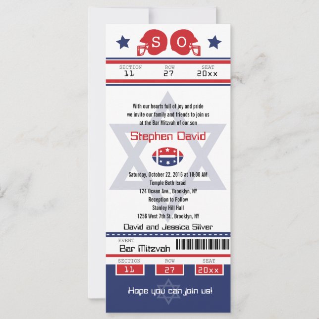 Invitation de Billets de Football Bar Mitzvah (Devant)