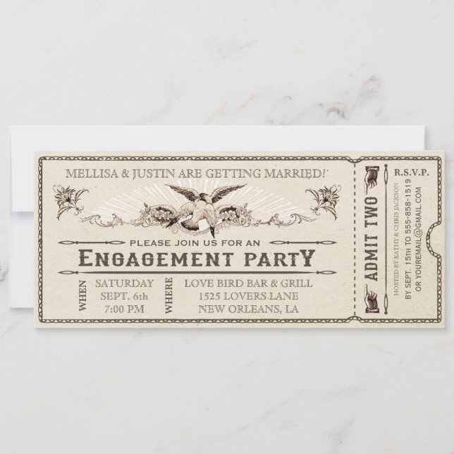 Invitation de billets de la partie de l'engagement (Devant)