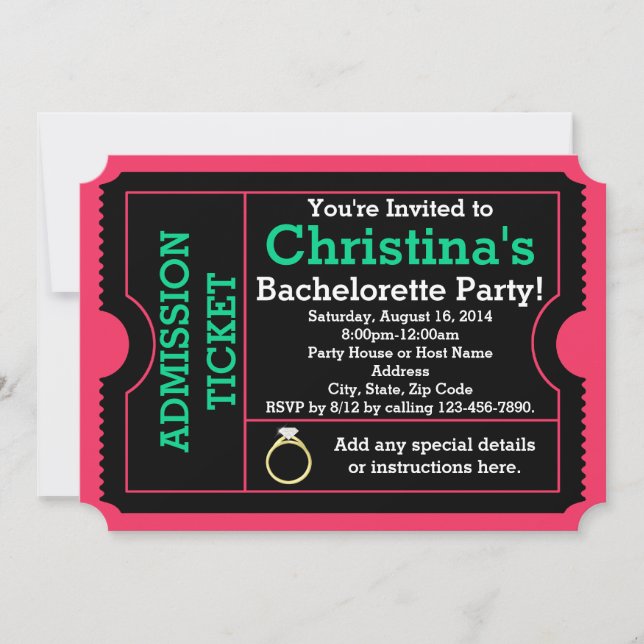 Invitation de billets de la soirée de bachelorette (Devant)