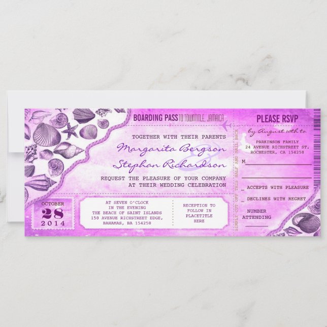 invitation de billets de mariage de destination na (Devant)