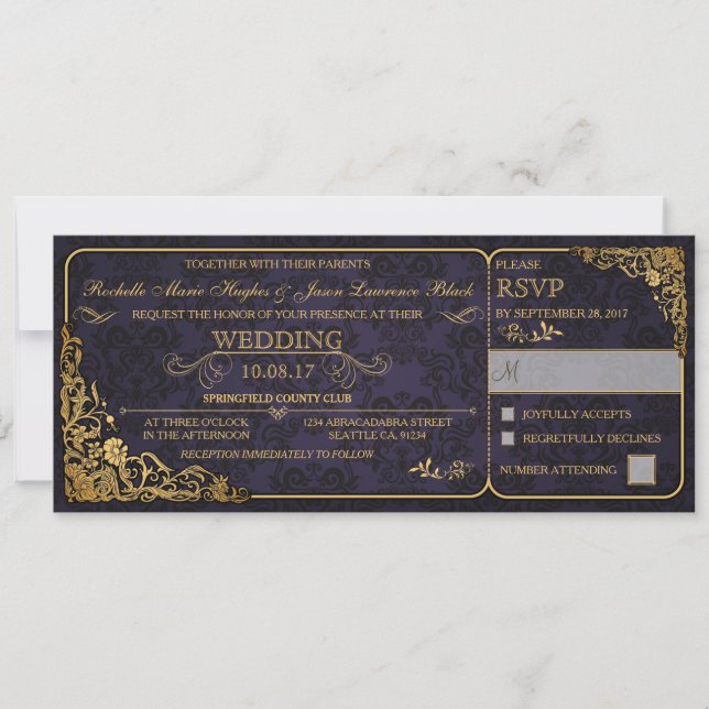 Invitation de billets de Mariage victorien avec RS (Devant)