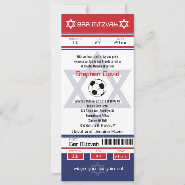 Invitation de billets de soccer Bar Mitzvah (Devant)