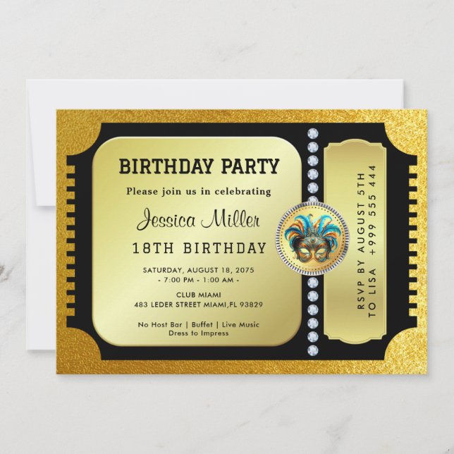 Invitation de billets Golden Party (Devant)