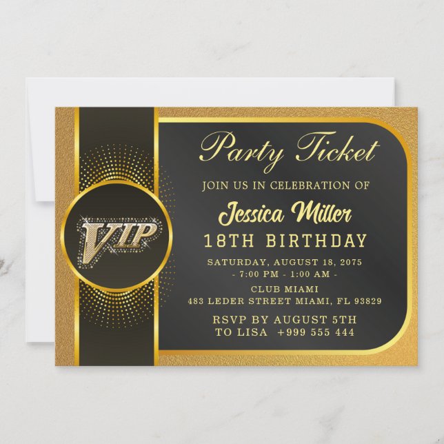 Invitation de billets Golden Party (Devant)