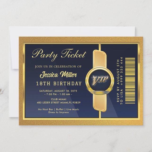 Invitation de billets Golden Party (Devant)