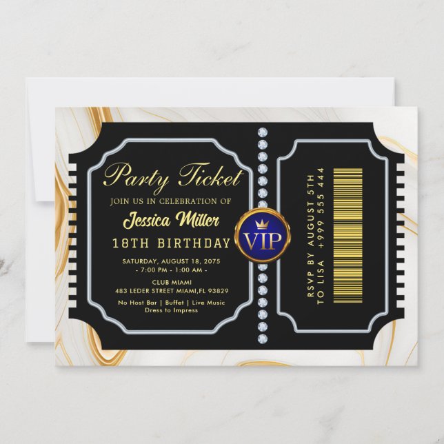 Invitation de billets Golden Party (Devant)