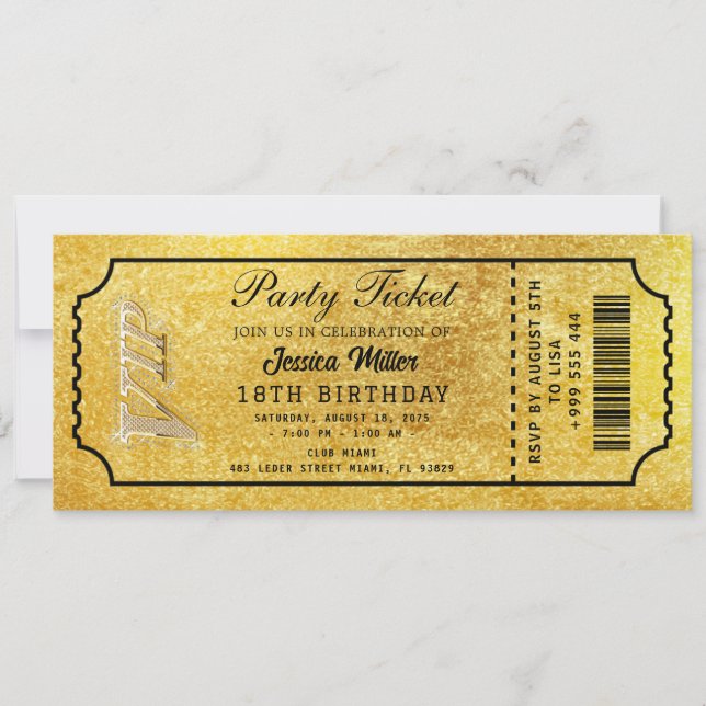 Invitation de billets Golden Party (Devant)