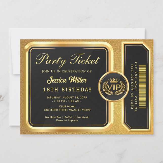 Invitation de billets Golden Party (Devant)