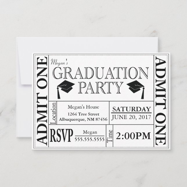 Invitation de billets pour la fête de graduation (Devant)