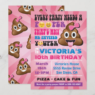 Invitation de Birthay de fille de Pooper de partie