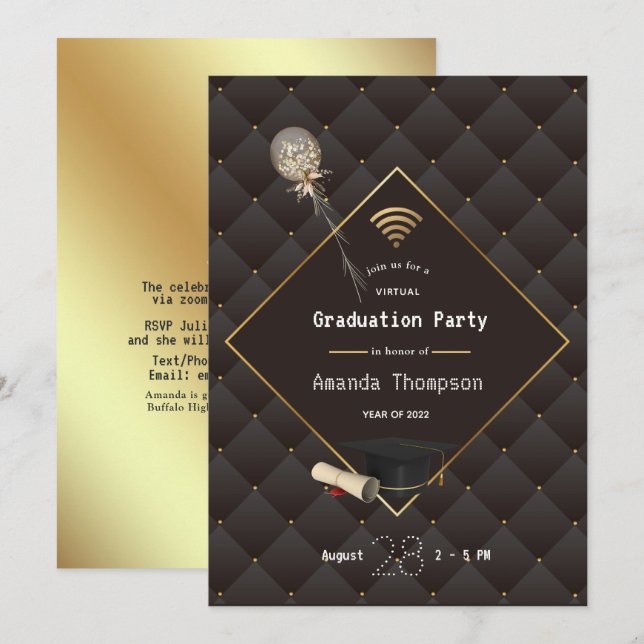 Invitation de Black and Gold Virtual Graduation Pa (Devant / Derrière)