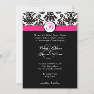 Invitation de Black and Hot Pink Mariage damassé