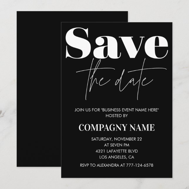 Invitation de Black Business Party Enregistrer la  (Devant / Derrière)