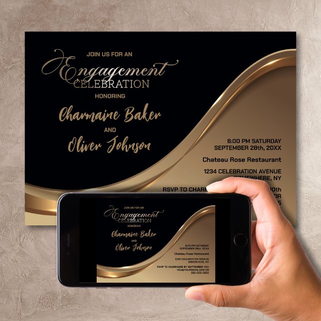 Invitation de Black Gold Engagement Party (Créateur téléchargé)