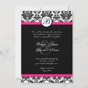 Invitation de Black Hot Pink Mariage damassé