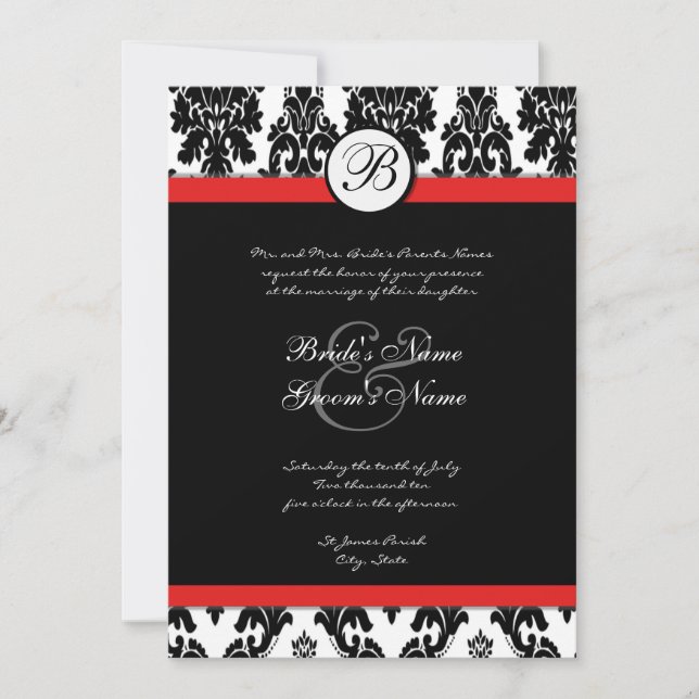 Invitation de Black White Red Mariage damassé (Devant)