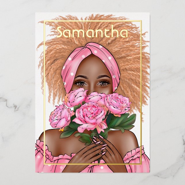 Invitation de Black Woman Birthday Party Foil (Recto)