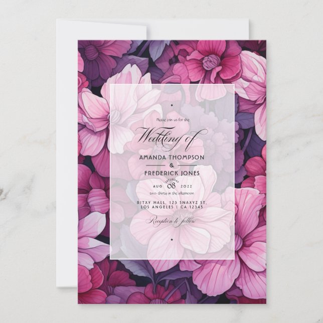 Invitation De Blush À Currant Rouge Floral Printemps Mariage (Devant)