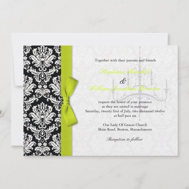 Invitation de Bow et de chandelier Mariage damassé (Devant)