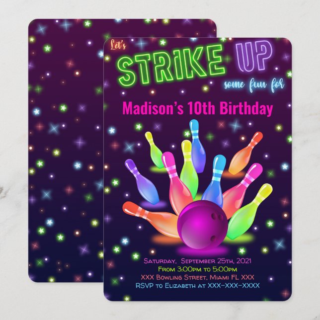 Invitation de bowling modifiable (Devant / Derrière)