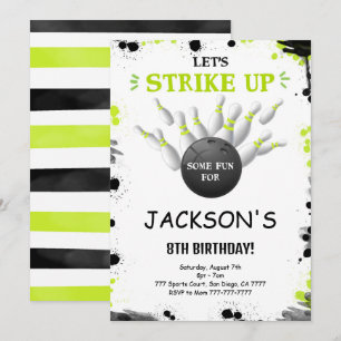 Invitation de bowling modifiable noire