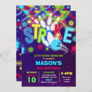 Invitation de bowling Neon Bowling Anniversaire