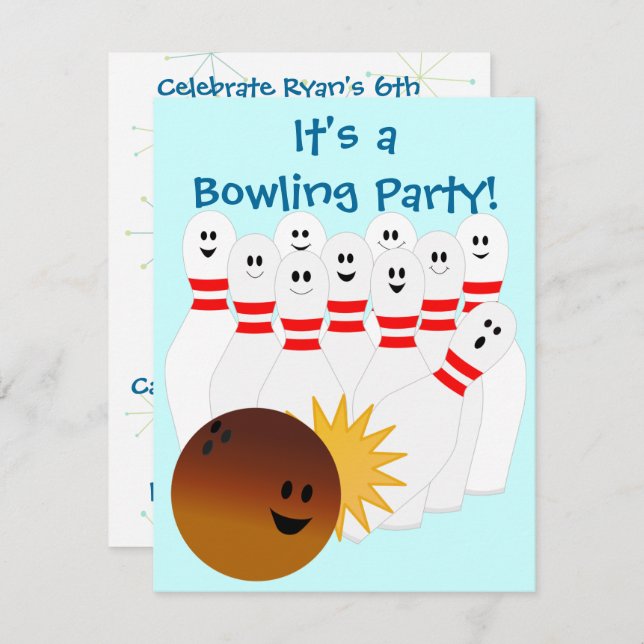 Invitation de Bowling Party (Devant / Derrière)