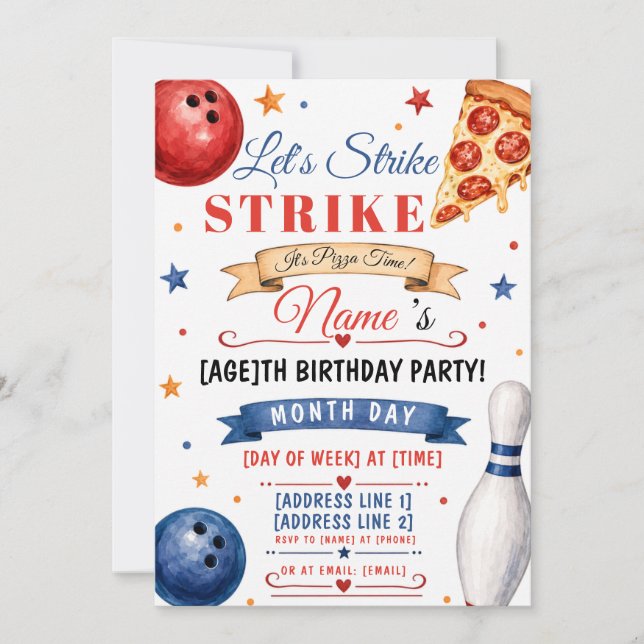 Invitation de bowling pizza (Devant)