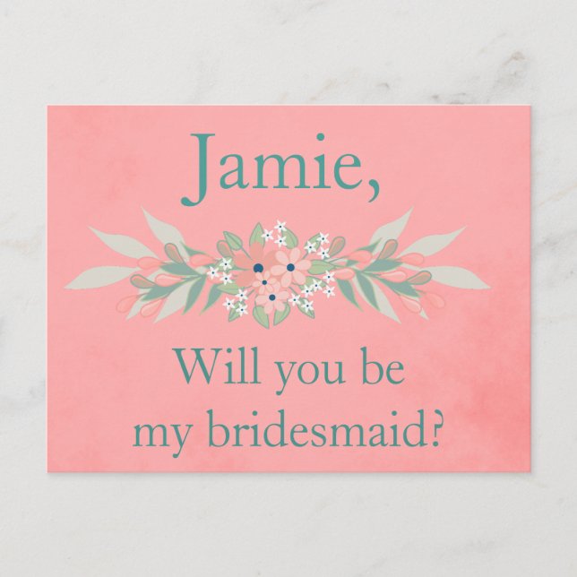 Invitation de Bridesmaid rose et vert floral (Devant)