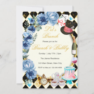 Invitation de brunch aux fleurs bleues d'Alice au