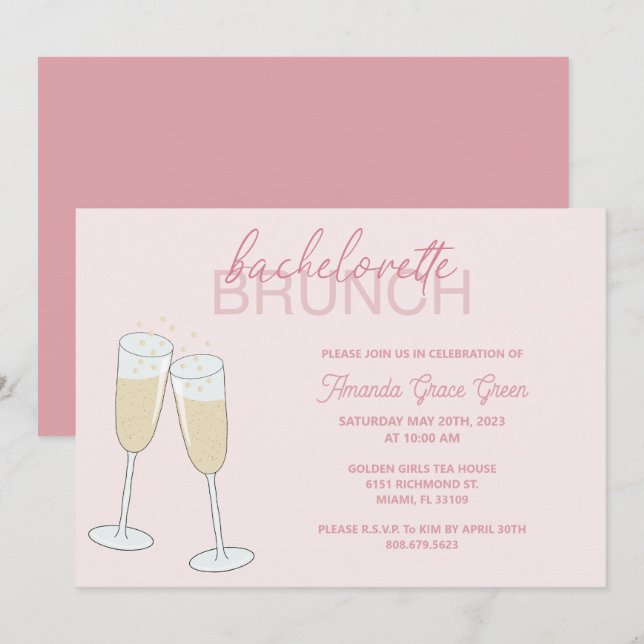 Invitation de brunch de Bachelorette de Champagne (Devant / Derrière)