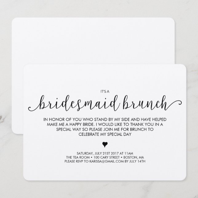 Invitation de brunch de demoiselle d'honneur - (Devant / Derrière)