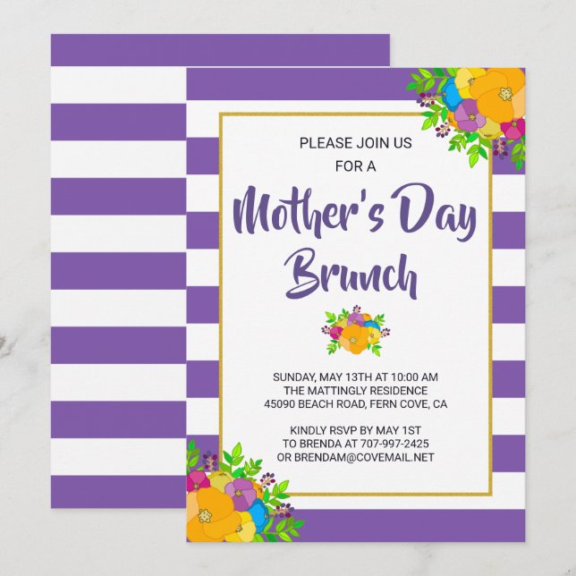 Invitation de brunch de la Fête des mères florales (Devant / Derrière)